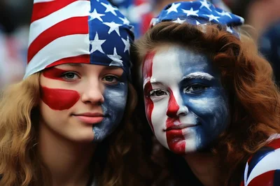 Two Young Women With American Flag Face Paint