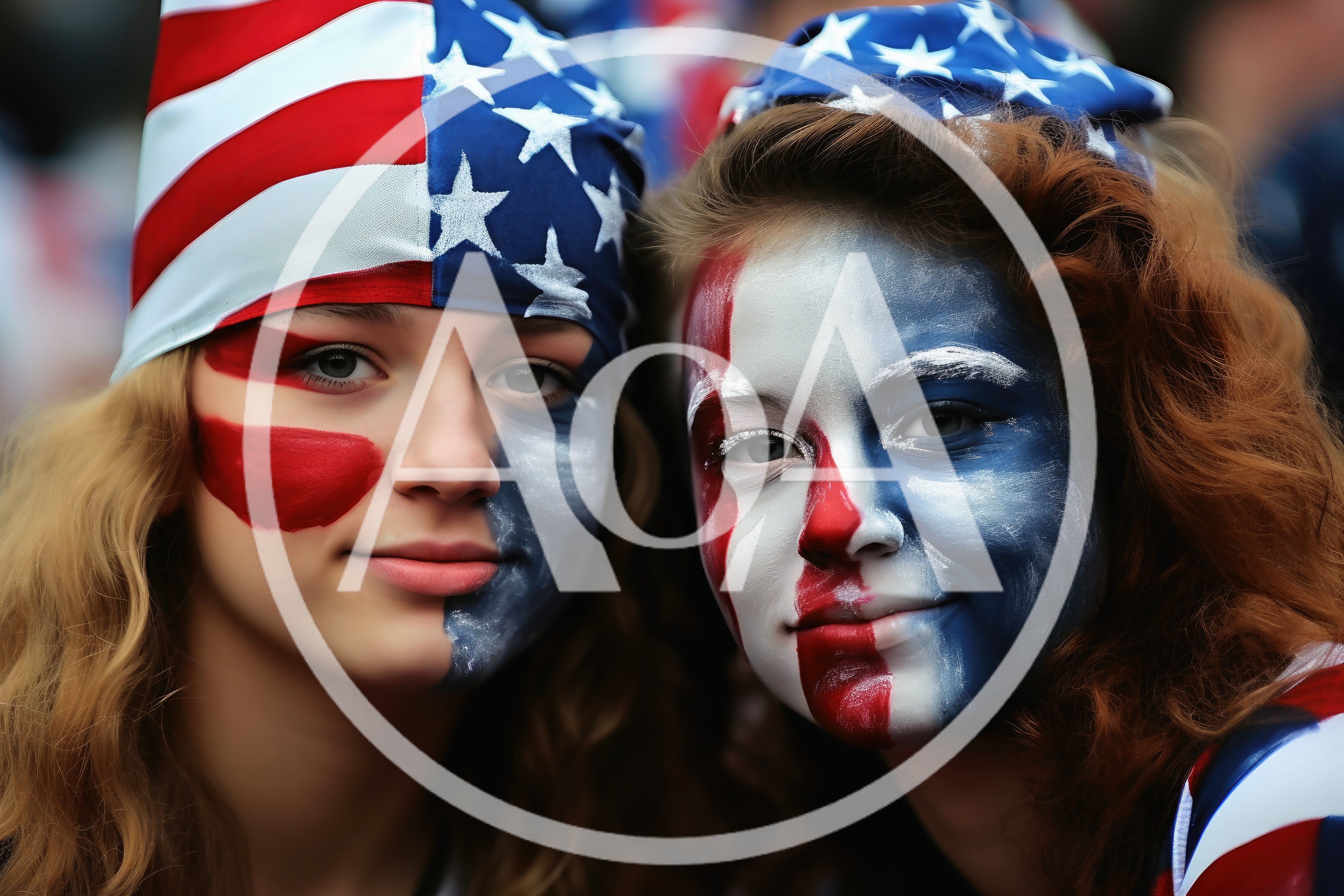 Two Young Women With American Flag Face Paint