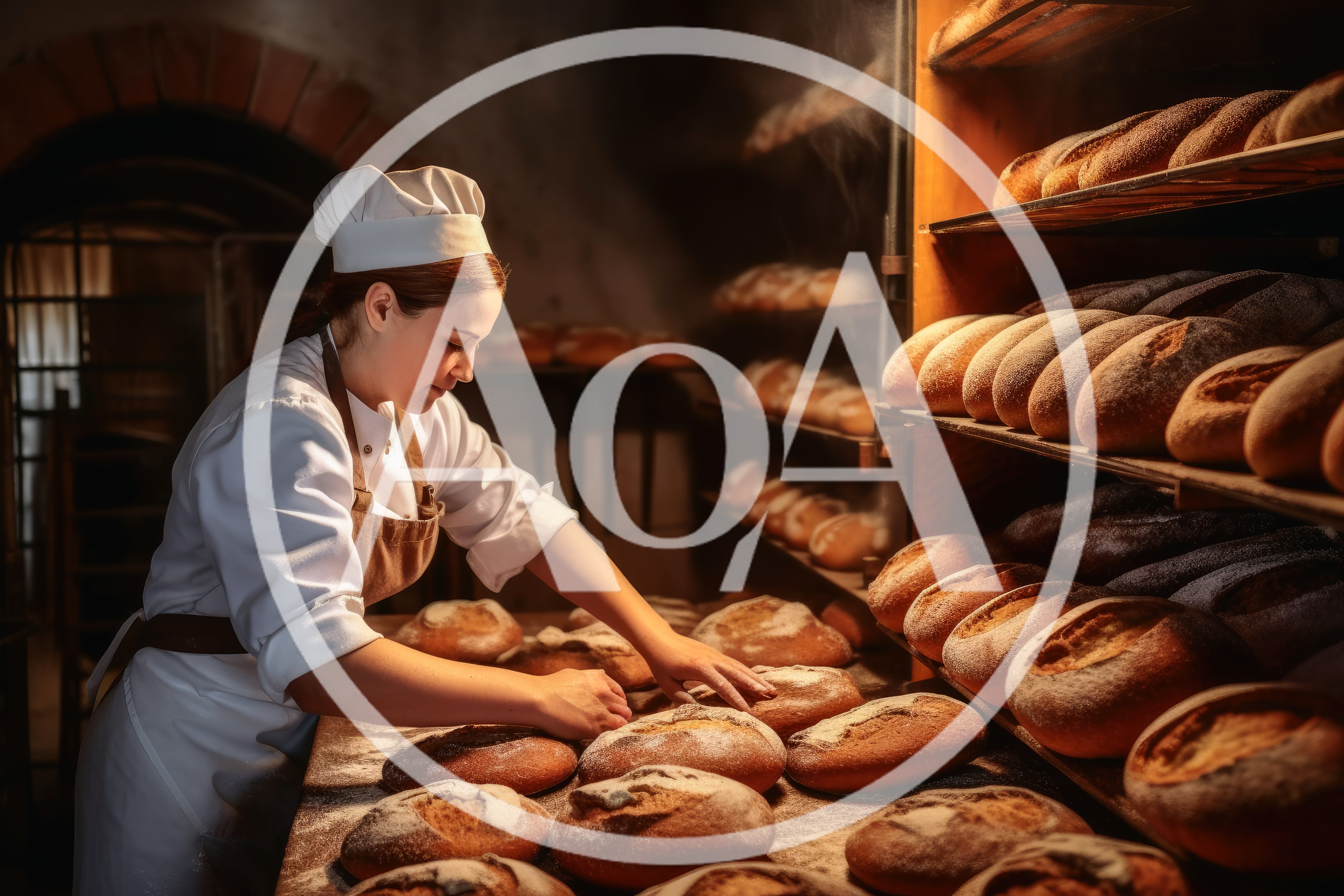 Professional Baker Arranging Freshly Baked Loaves In Bakery