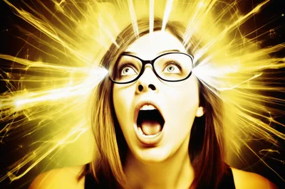 Woman With Shocked Expression And Glowing Energy Aura