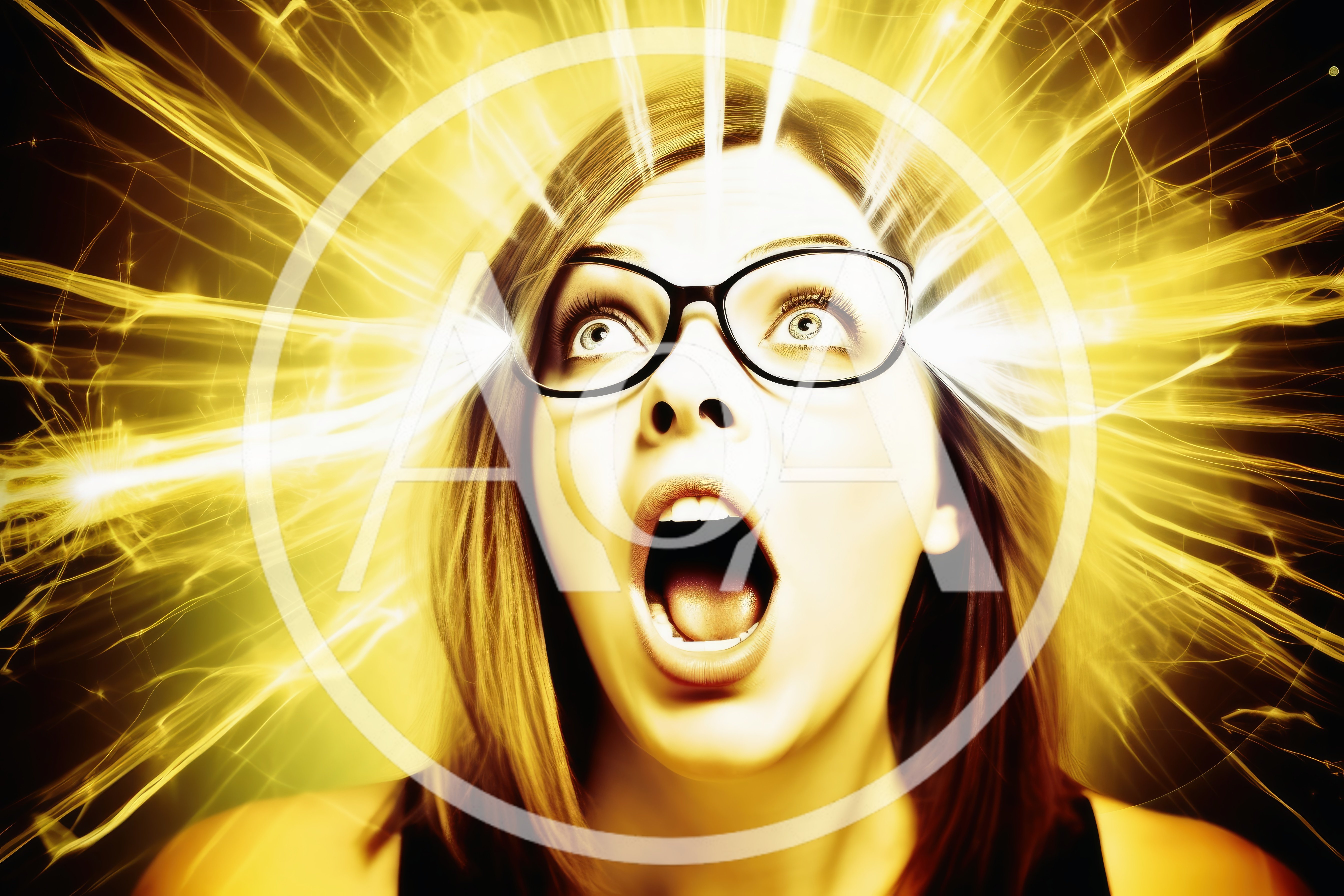 Woman With Shocked Expression And Glowing Energy Aura