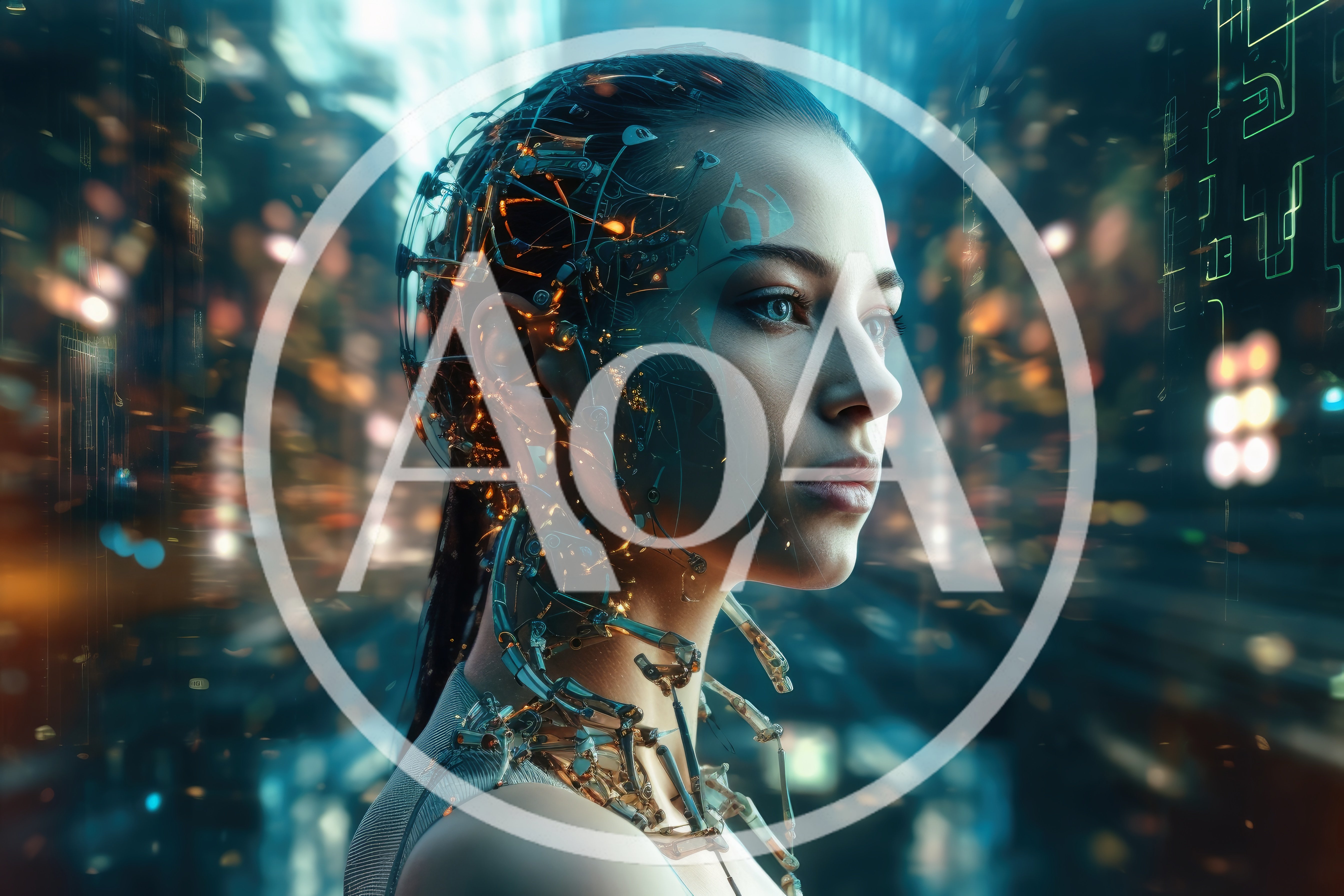 Cybernetic Woman With Glowing Neural Interface Headset