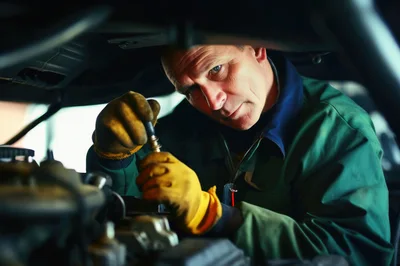 Professional Mechanic Inspecting Car Engine Components