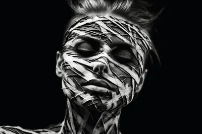 Portrait Of A Woman With Abstract Mummy Face Paint
