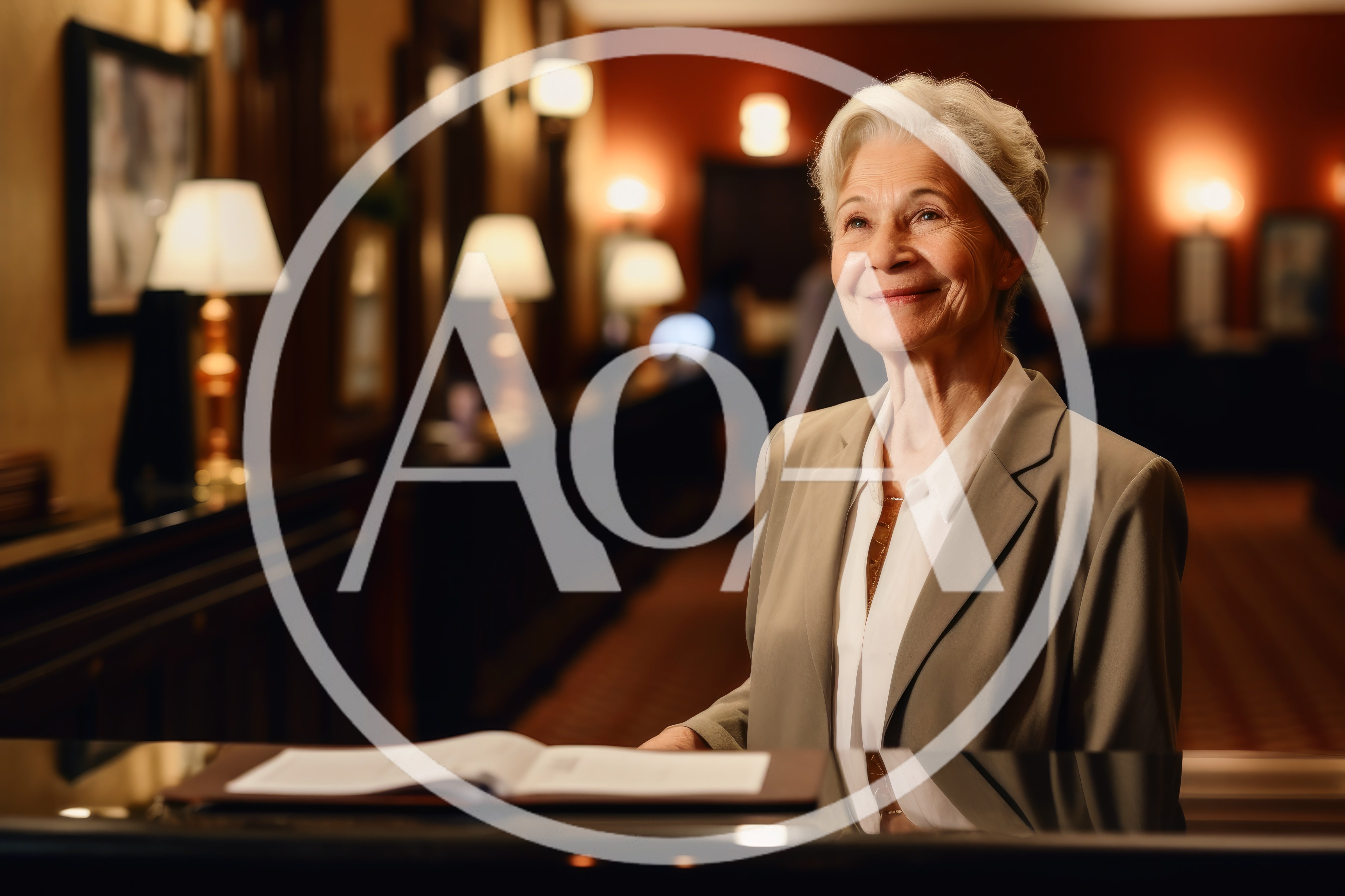 Senior Female Hotel Receptionist Standing At Front Desk