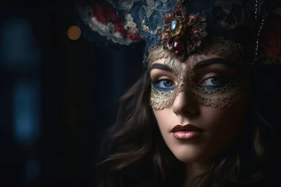 Portrait Of A Woman Wearing An Ornate Venetian Mask