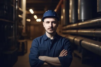 Portrait Of A Professional Industrial Worker In A Factory