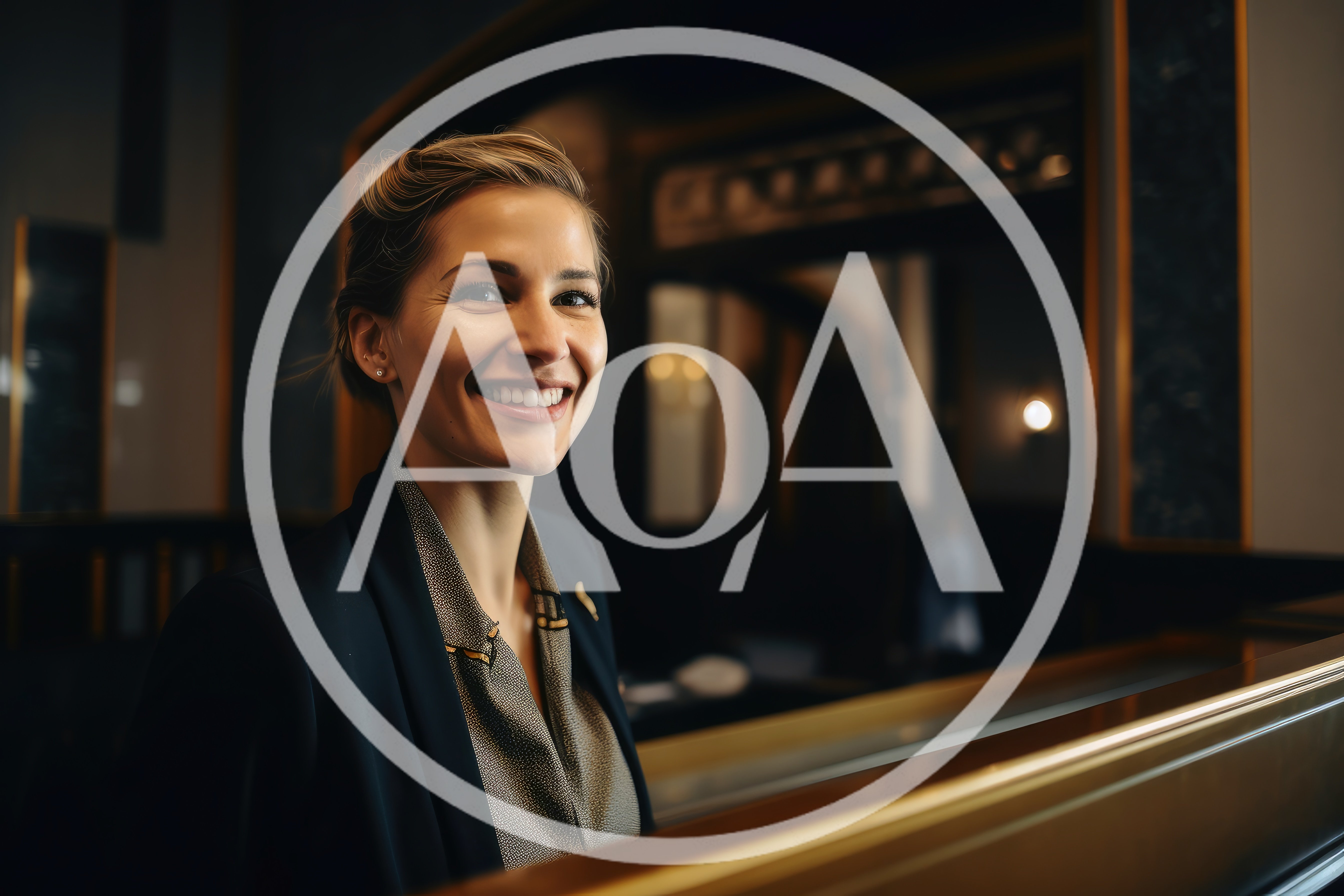 Professional Hotel Receptionist Smiling At Front Desk