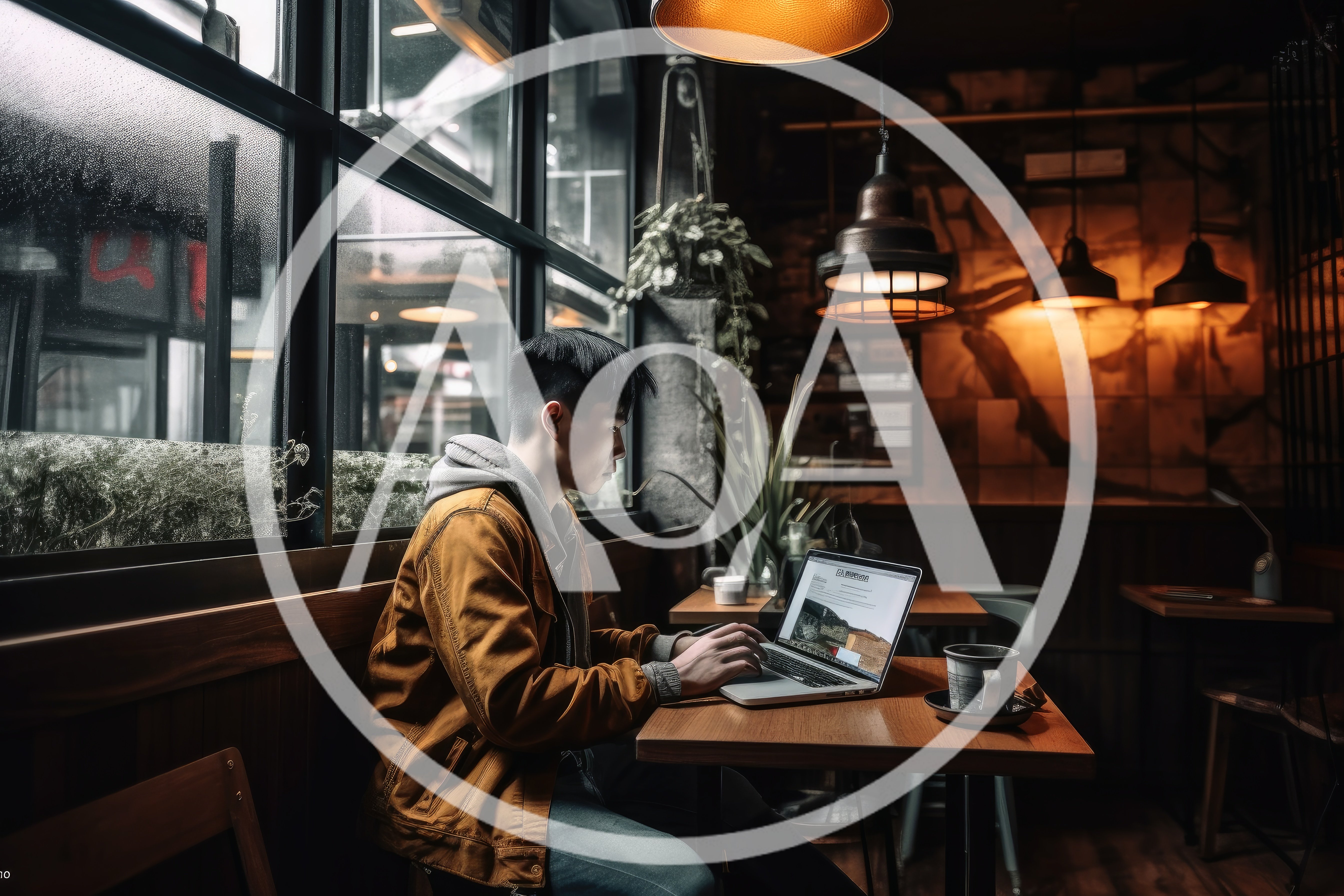 Young Asian Man Working On Laptop In Cafe