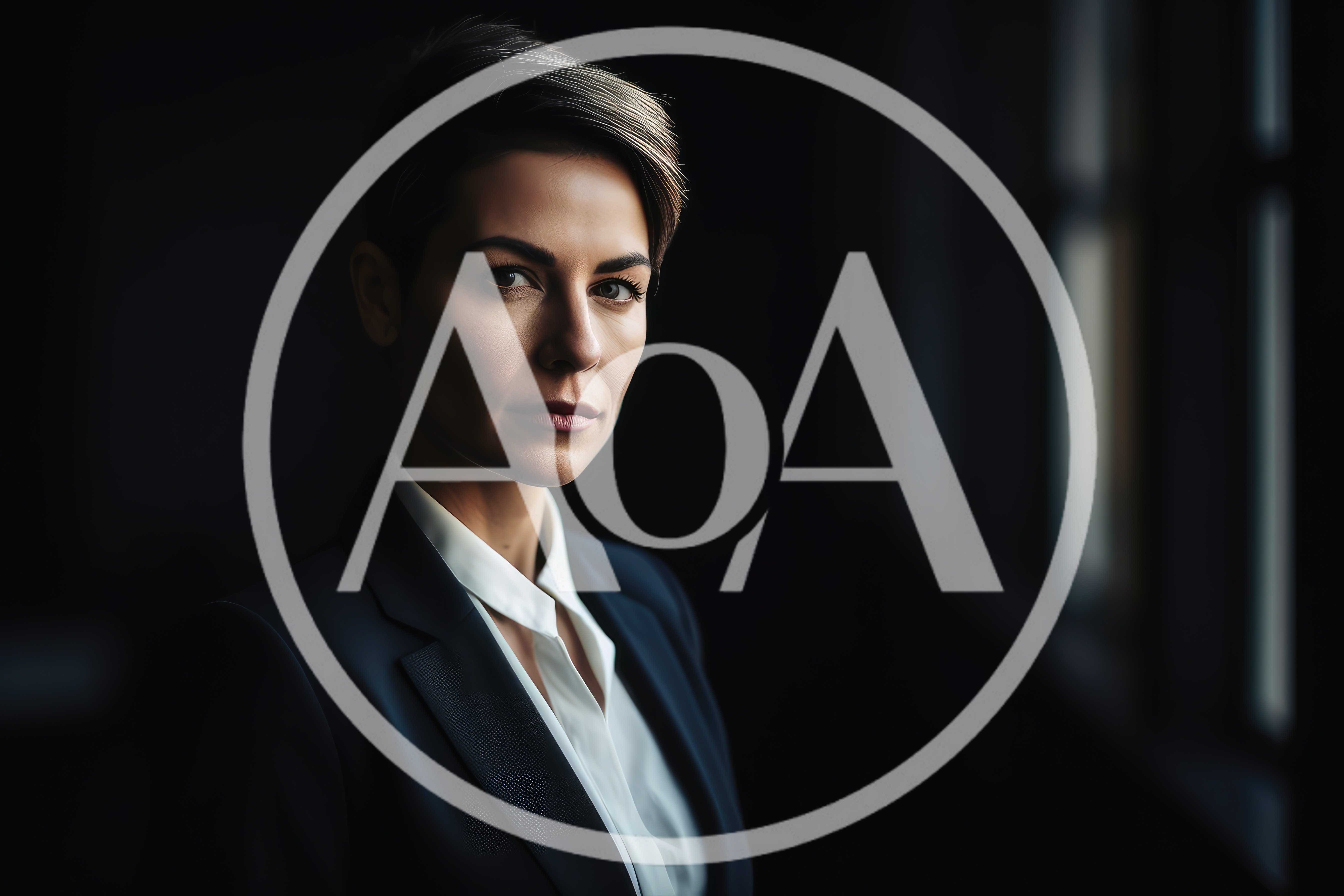 Professional Businesswoman With Short Hair In Dark Office