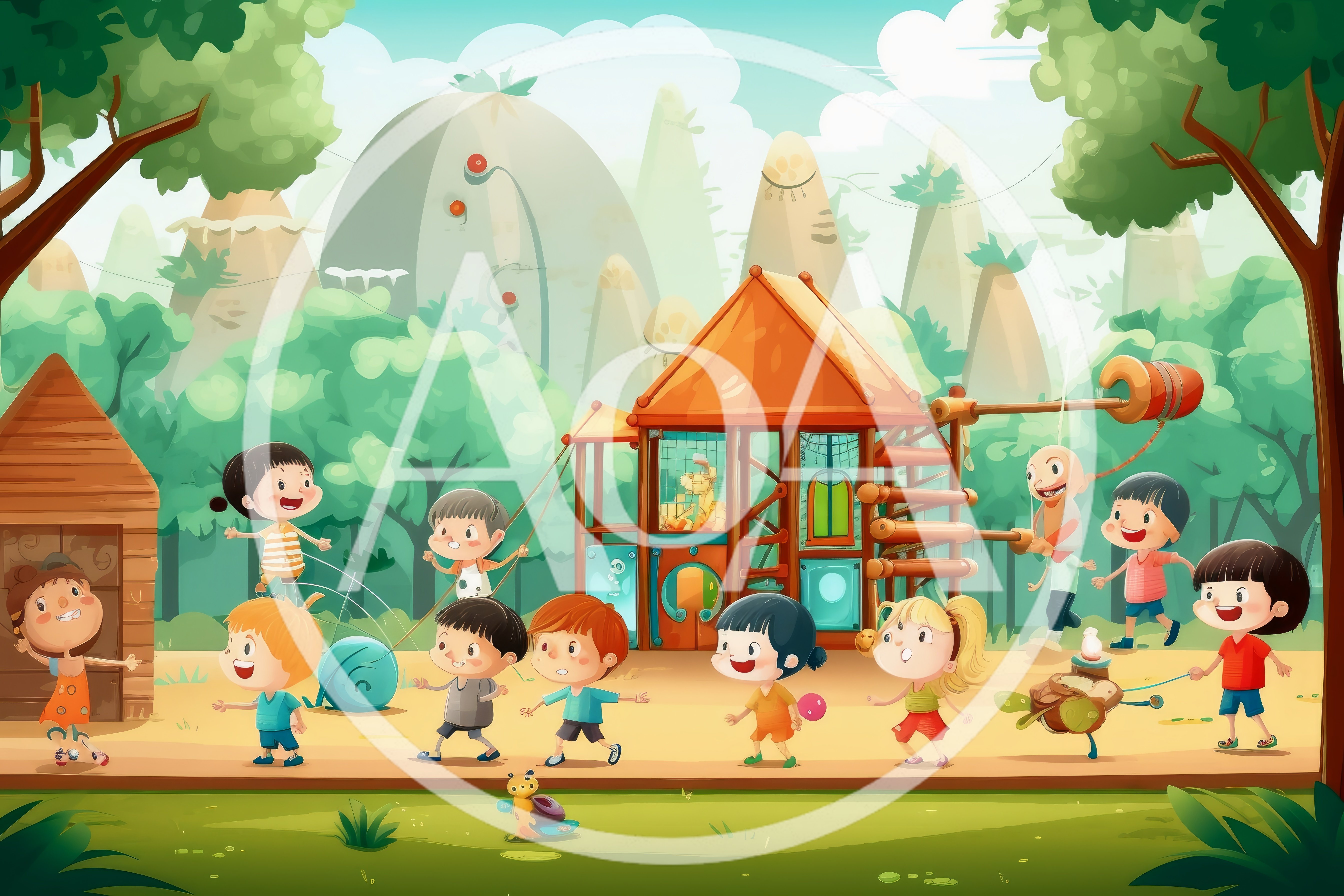 Happy Children Playing Together At A Colorful Playground