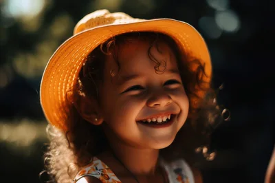 Happy Young Girl Wearing A Straw Hat Outdoors