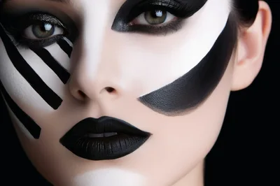 Close Up Portrait Of Woman With Artistic Black Makeup