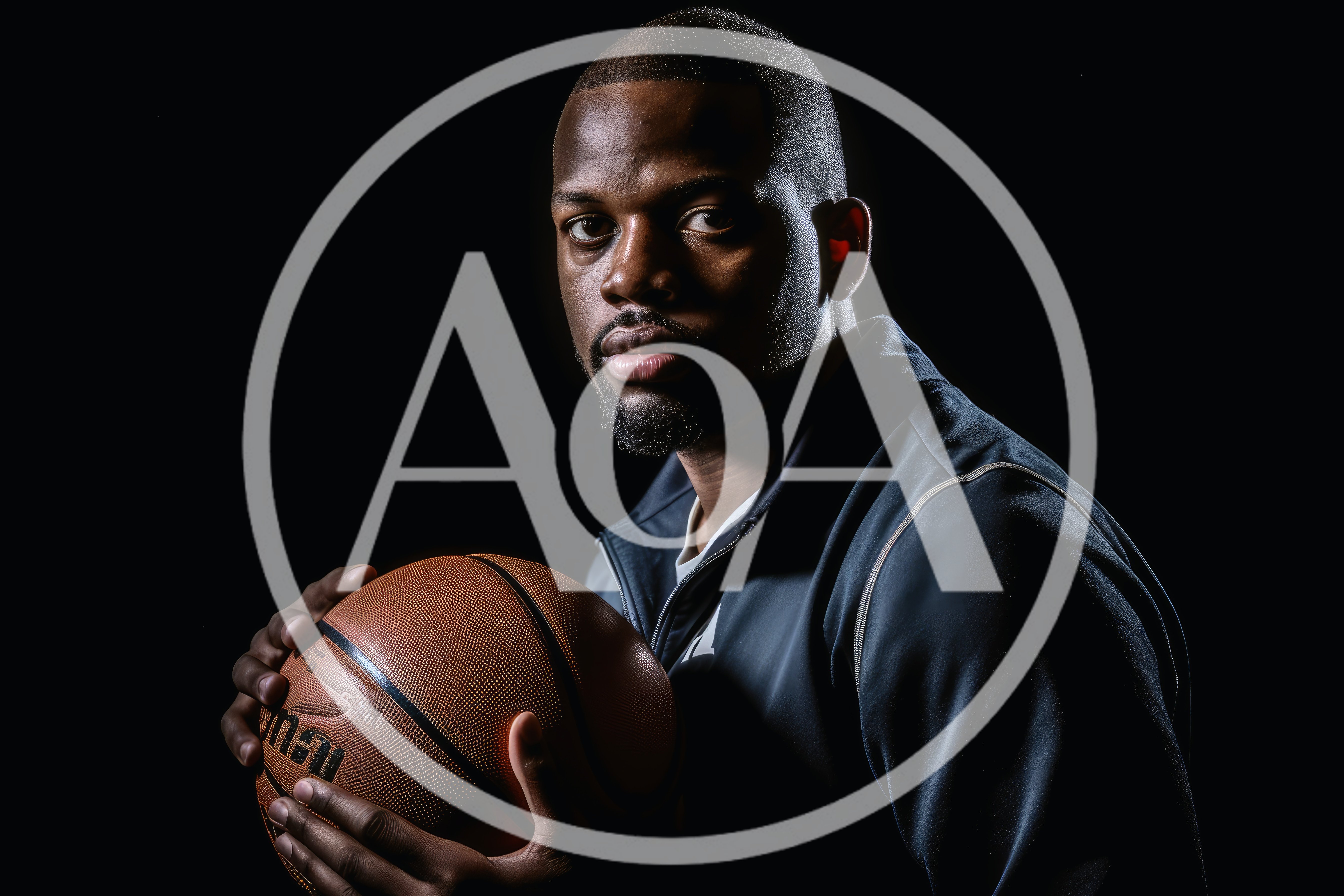Portrait Of A Focused Basketball Player Holding A Ball