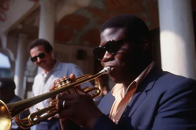 Jazz Musician Playing Trumpet Outdoors