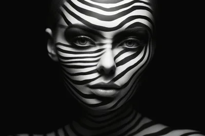 Portrait Of A Woman With Zebra Stripe Face Paint