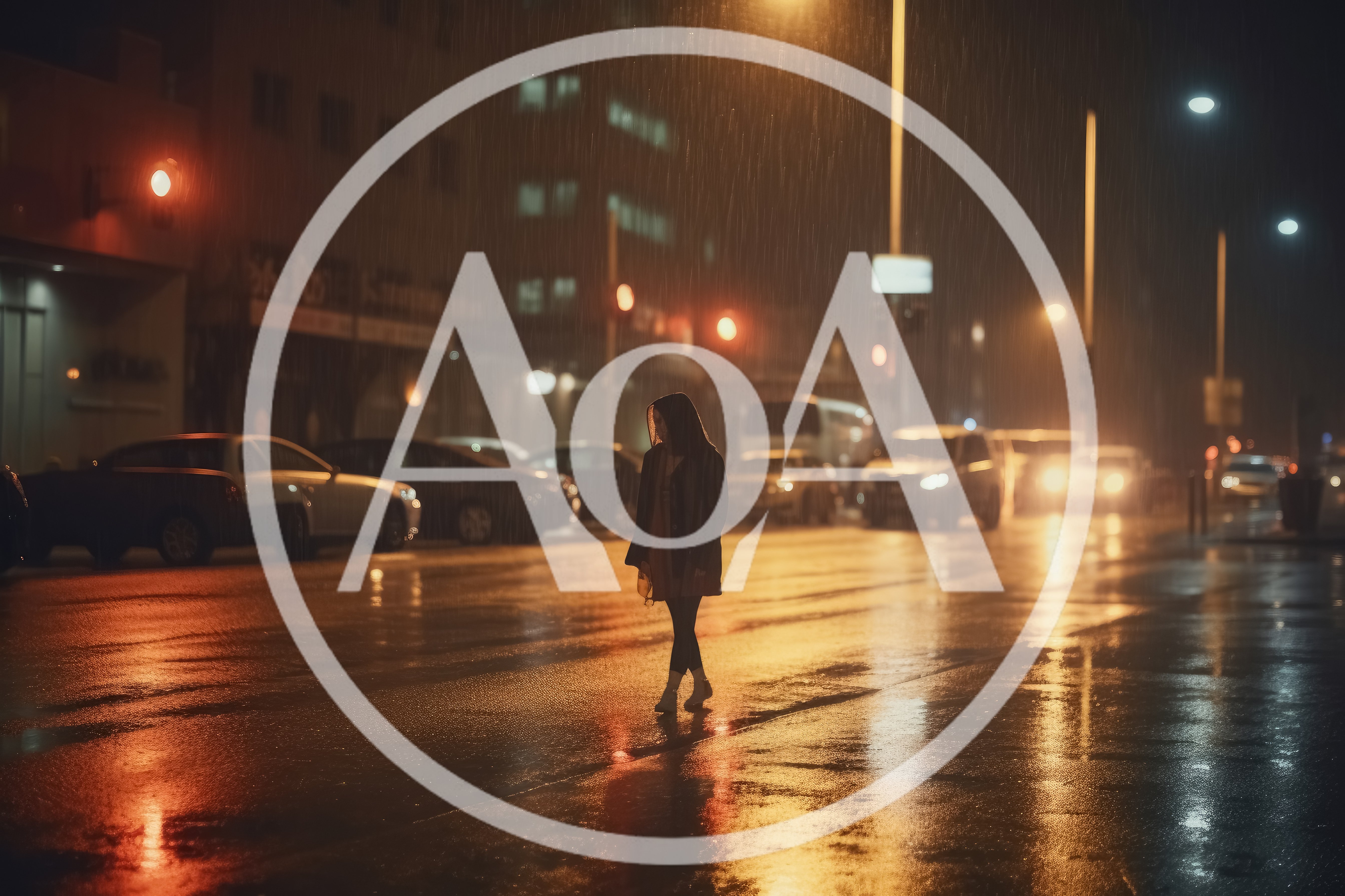 Person Walking Alone on Rainy City Street at Night