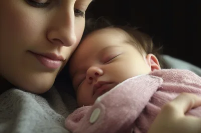 Mother Holding Her Sleeping Newborn Baby