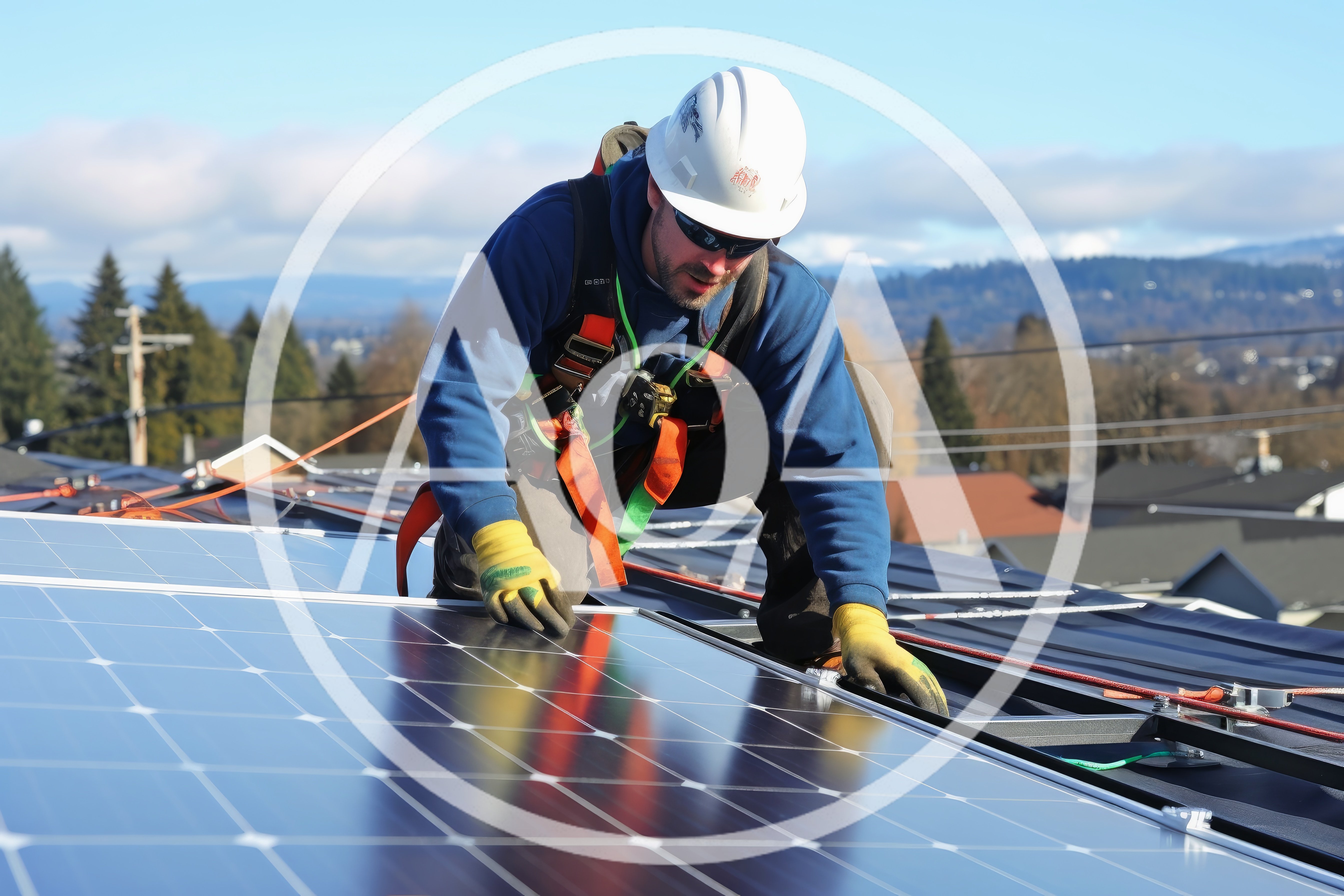Solar Panel Installer Working On Residential Roof