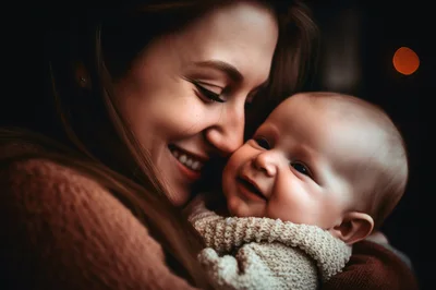 Loving Mother Holding Her Smiling Baby