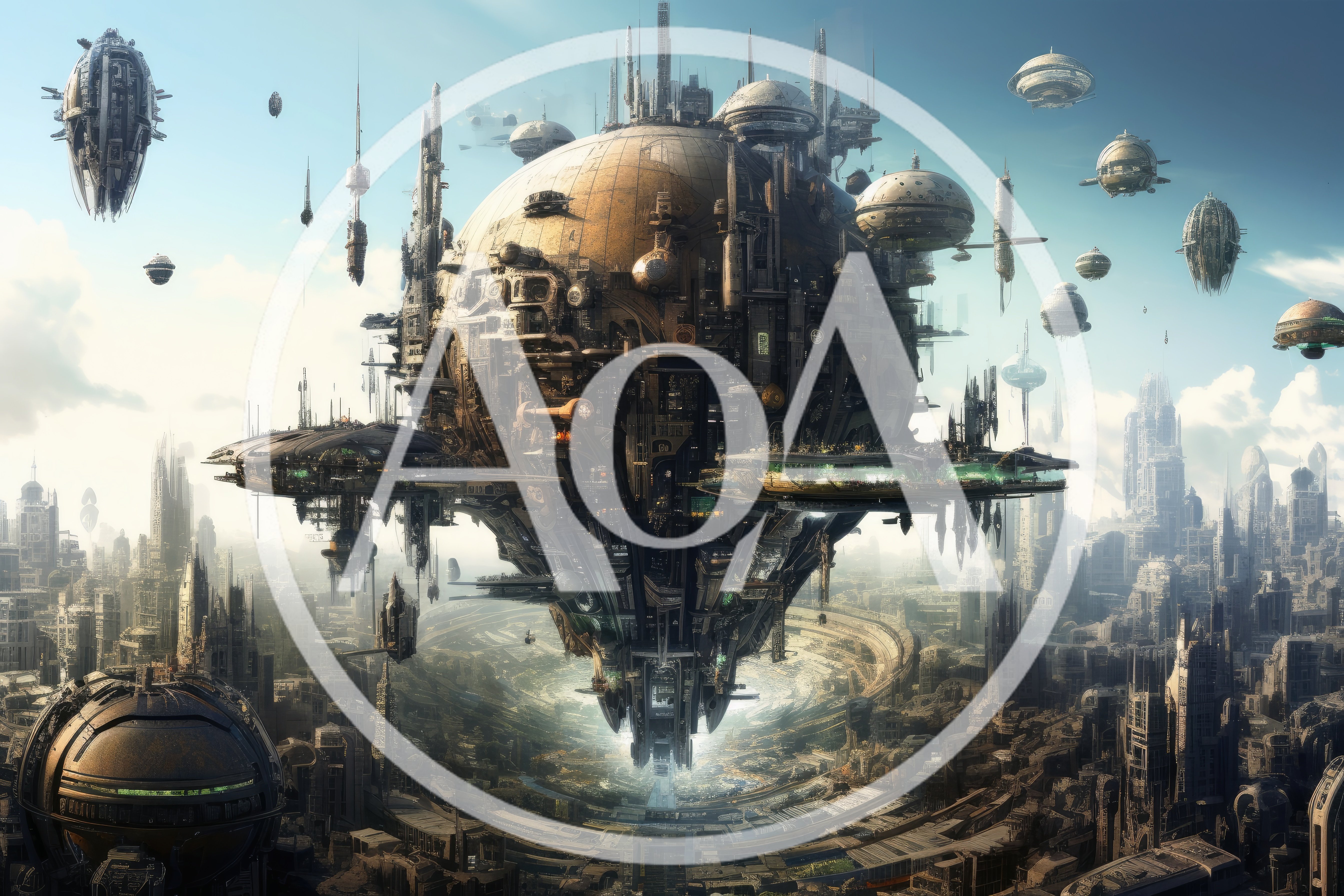 Futuristic Floating City Above A Dystopian Metropolis