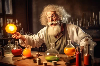 Shocked Scientist Holding Glowing Orb In Laboratory