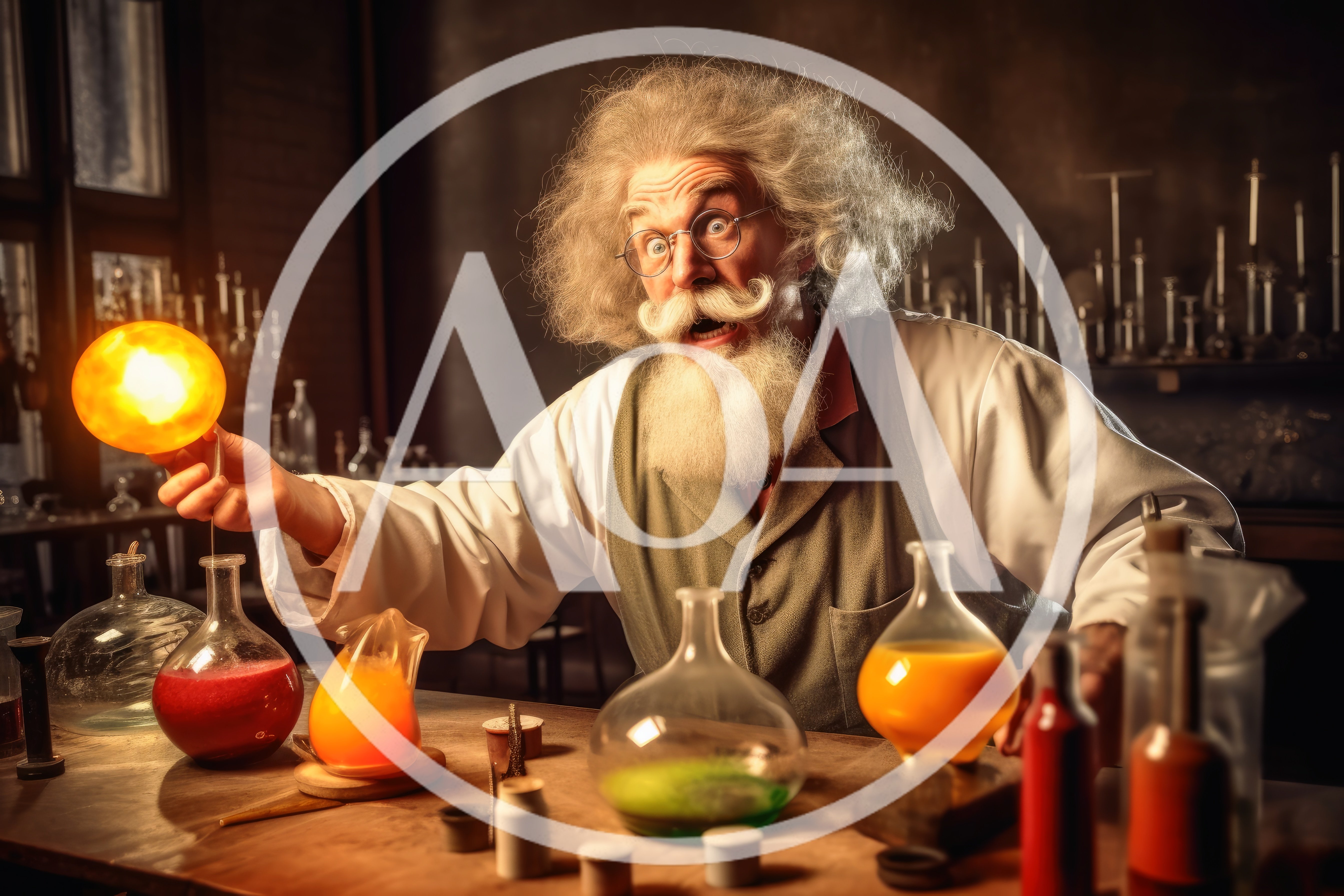 Shocked Scientist Holding Glowing Orb In Laboratory