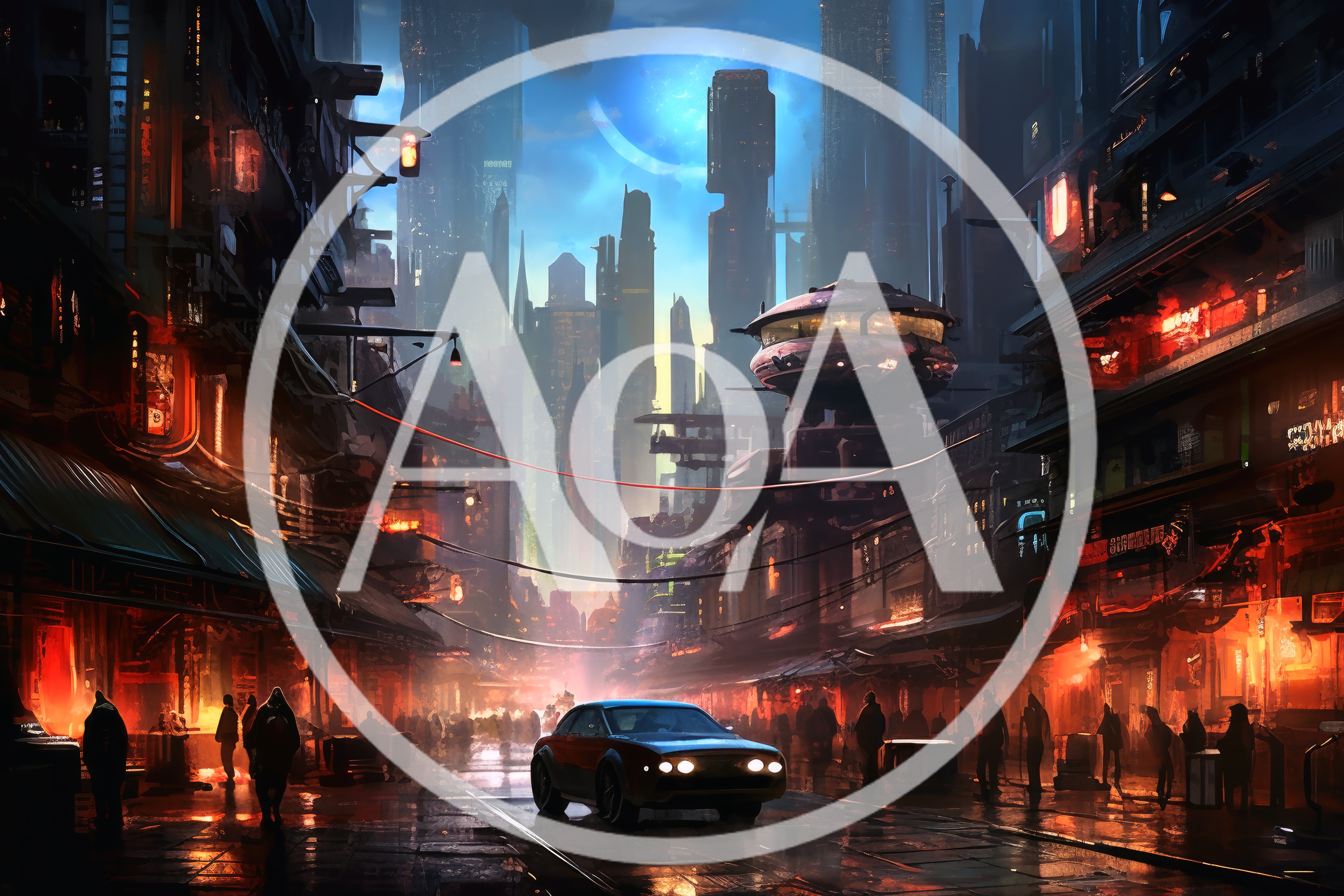 Futuristic Cyberpunk City Street With Flying Vehicle