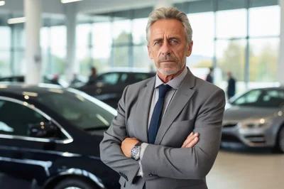 Professional Car Dealership Manager Standing In Showroom