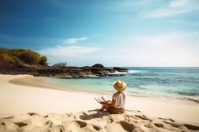Woman Reading A Book On A Tropical Beach