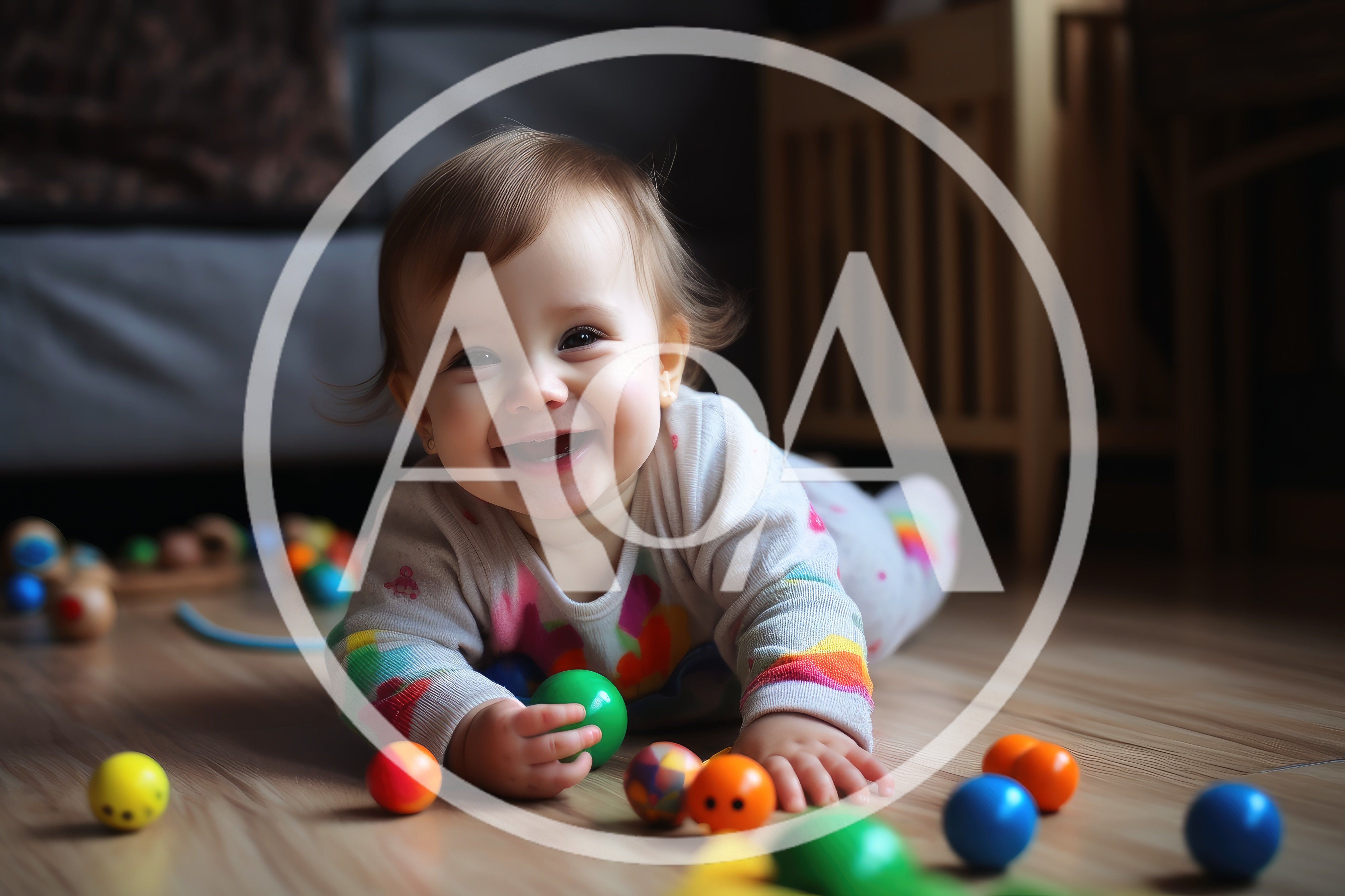 Happy Baby Playing With Colorful Wooden Balls