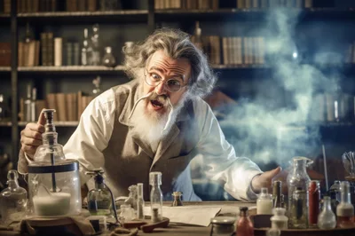 Eccentric Scientist Conducting Chemical Experiment In Laboratory