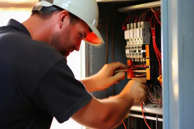 Electrician Working On Industrial Electrical Control Panel