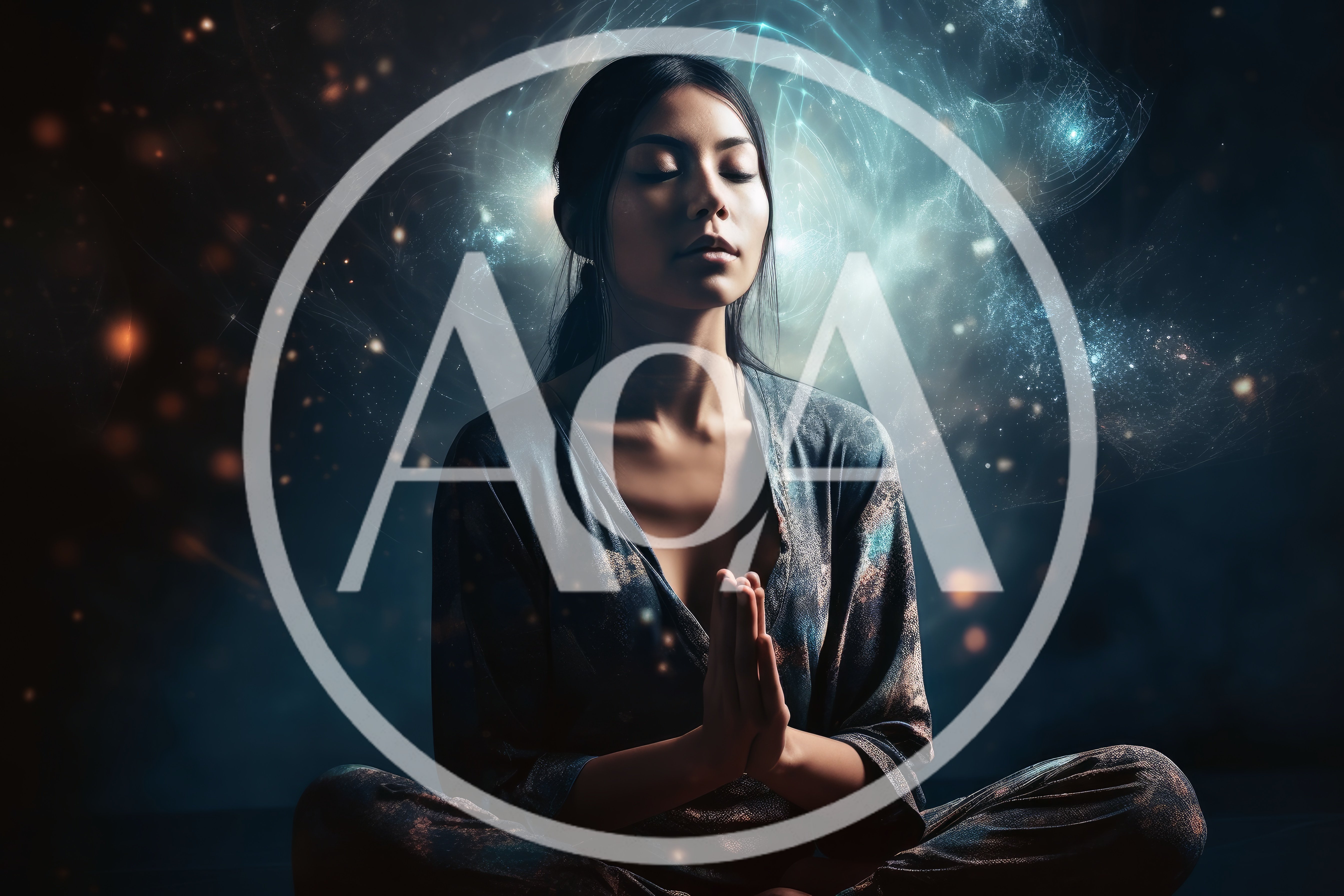 Woman Meditating In Deep Space Cosmic Atmosphere