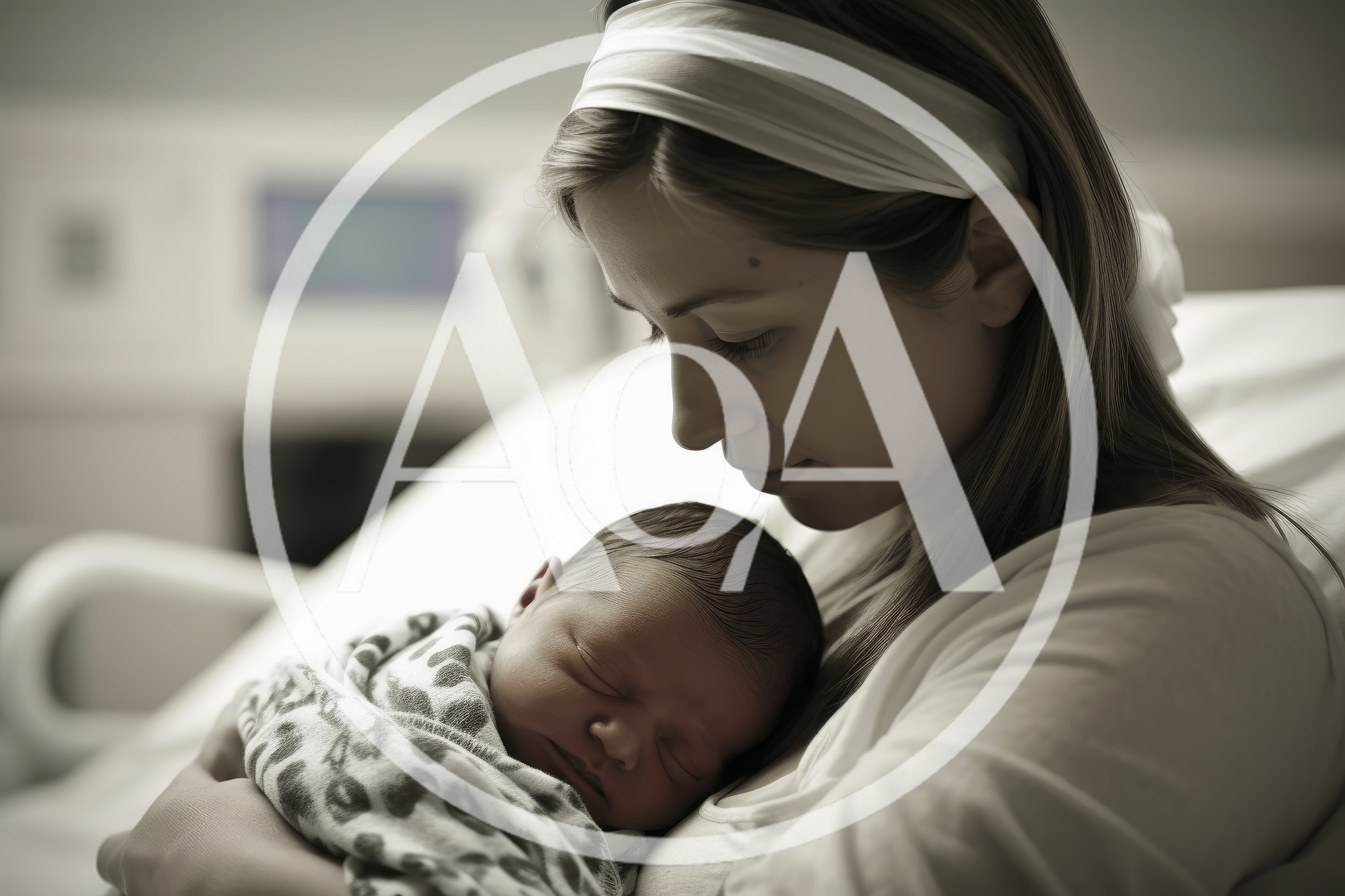 Mother Holding Her Newborn Baby In Hospital Bed