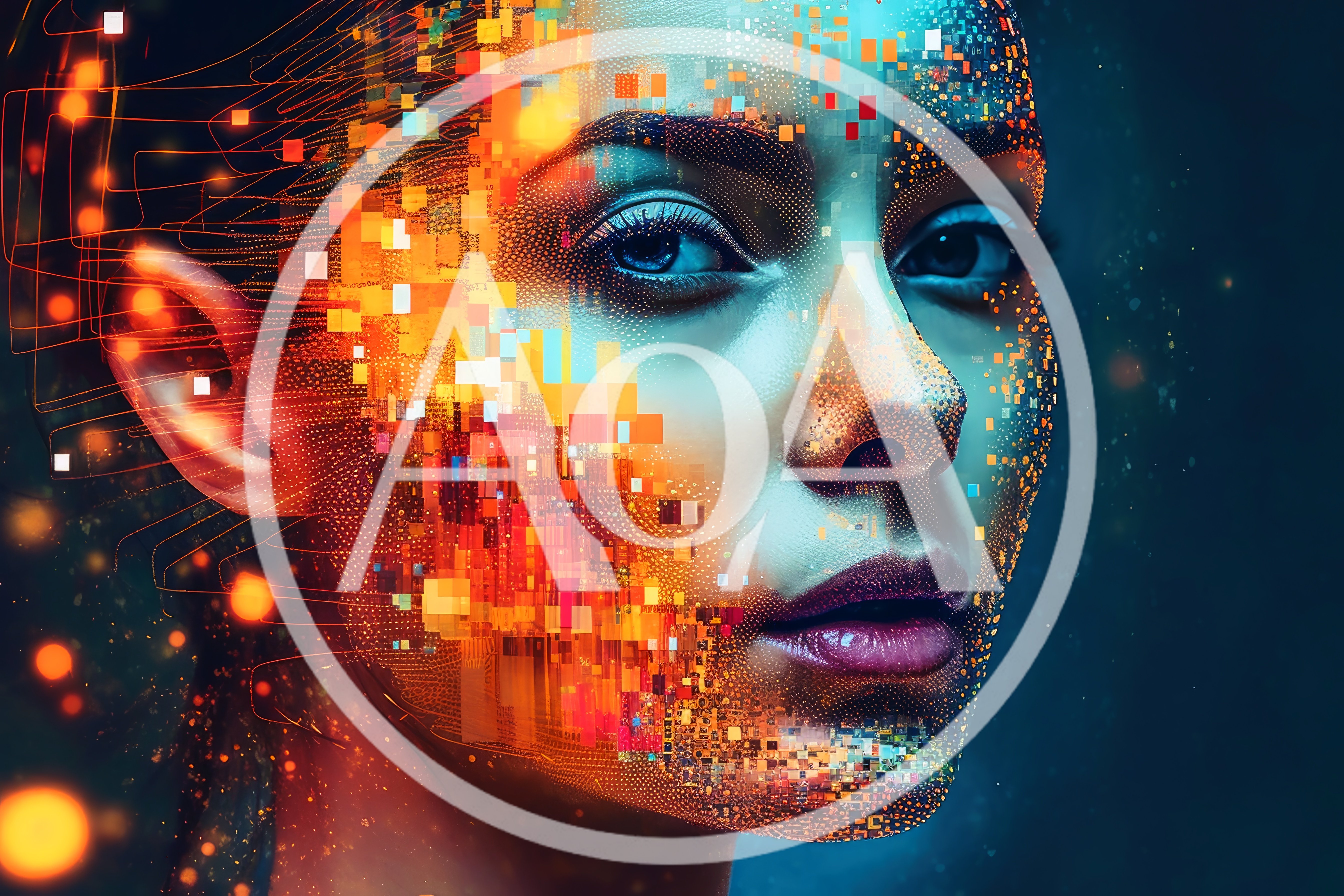 Digital Human Face With Abstract Data Glitch Effects