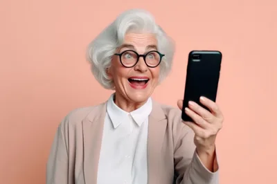 Surprised Senior Woman Looking At Smartphone