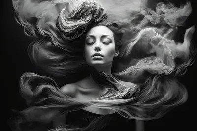 Surreal Portrait Of A Woman With Flowing Smoke Hair