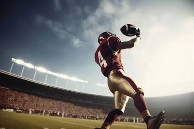American Football Player Catching Ball In Stadium