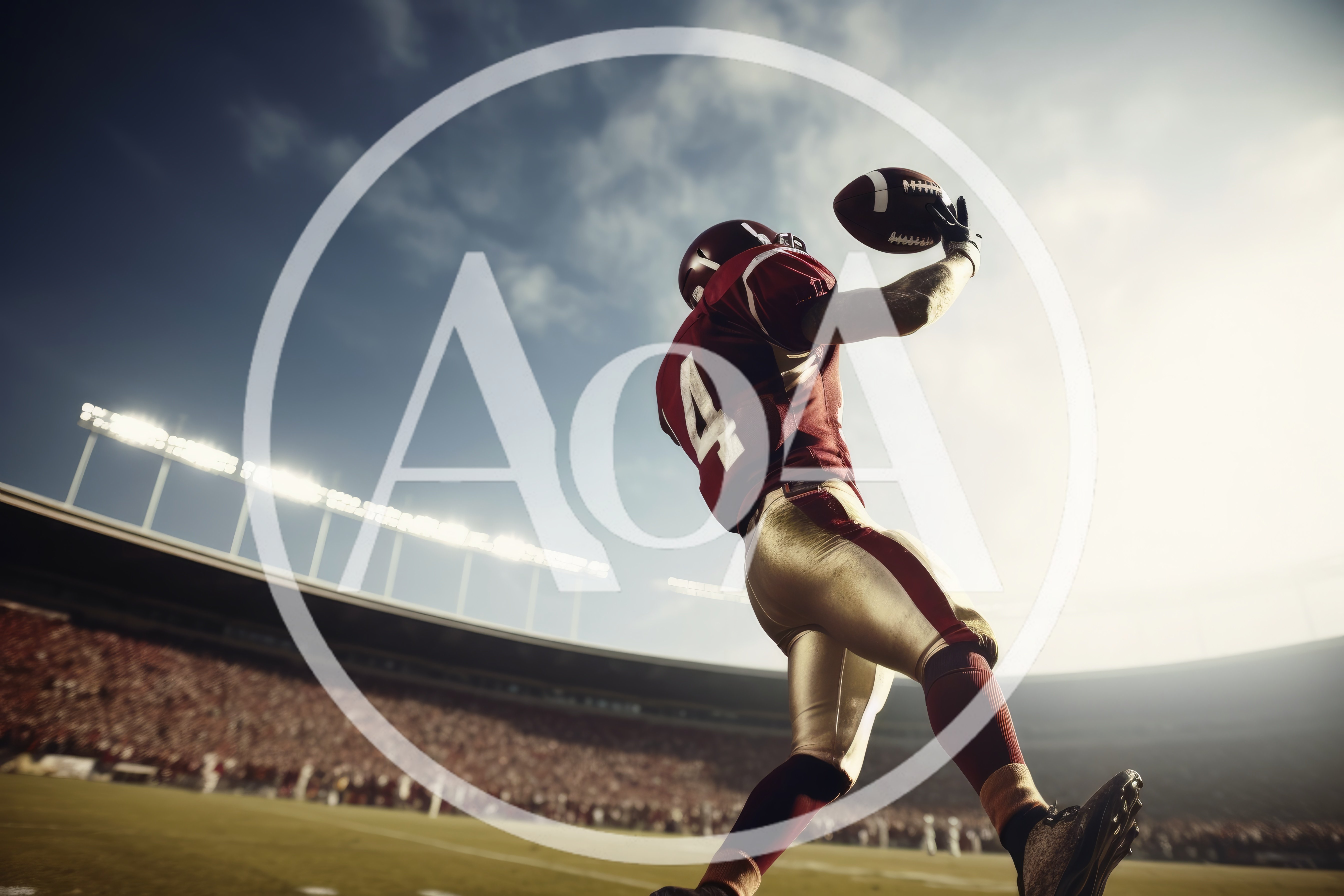 American Football Player Catching Ball In Stadium