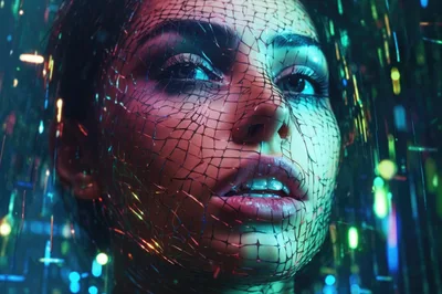 Digital Portrait Of A Woman With Cracked Cybernetic Skin