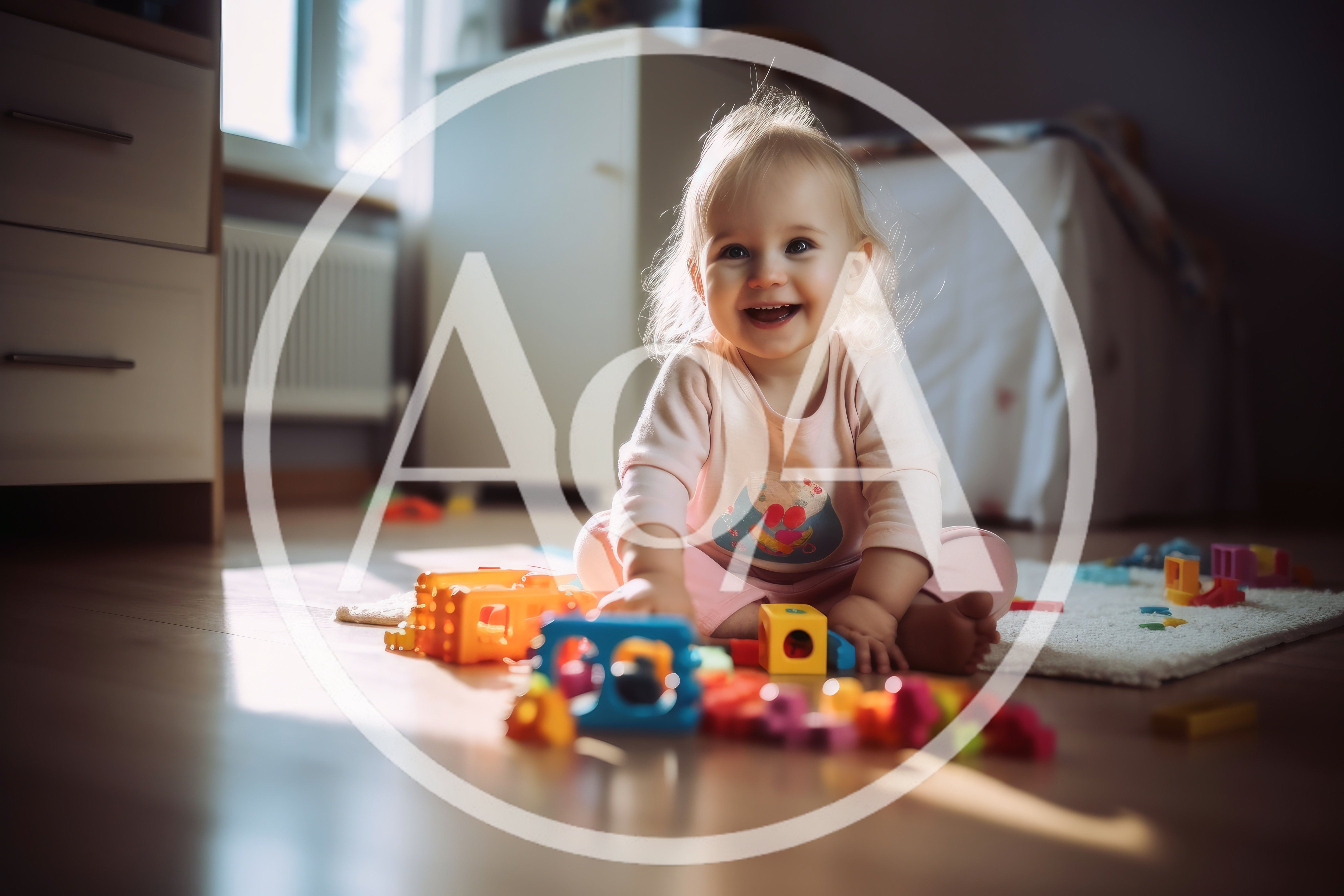 Happy Toddler Playing With Colorful Building Blocks