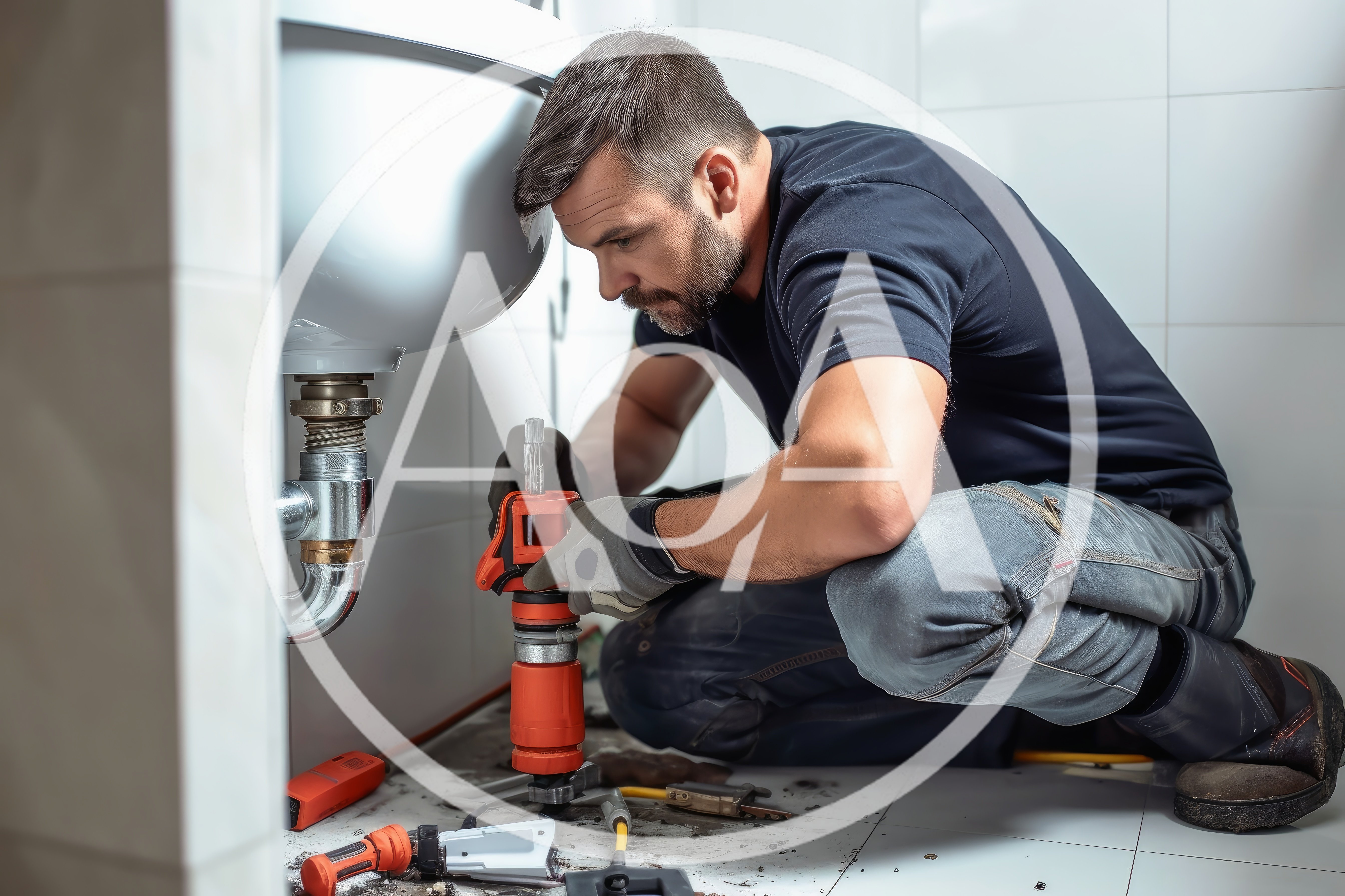 Professional Plumber Repairing Bathroom Sink Pipe