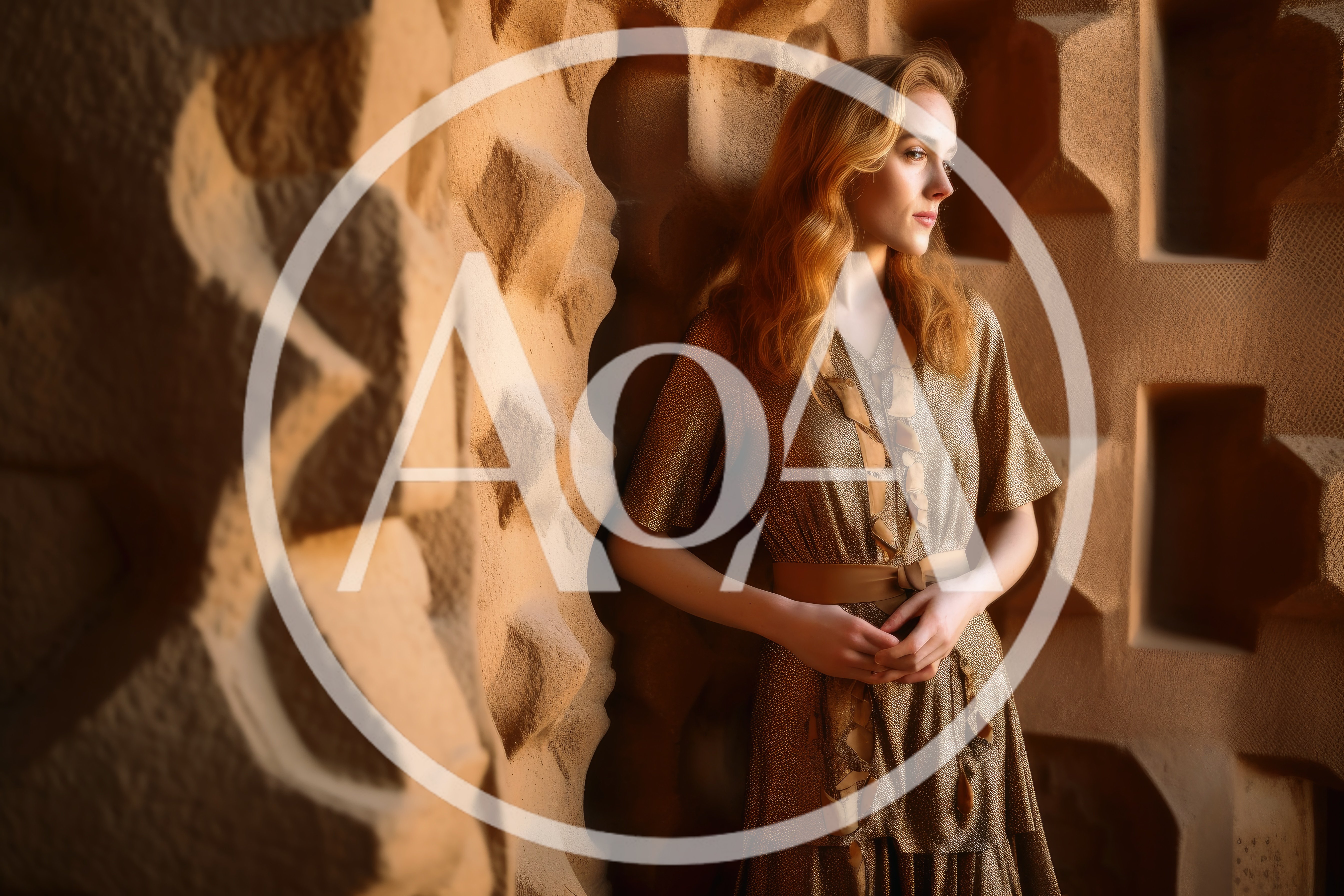 Elegant Woman Posing Against Textured Architectural Wall