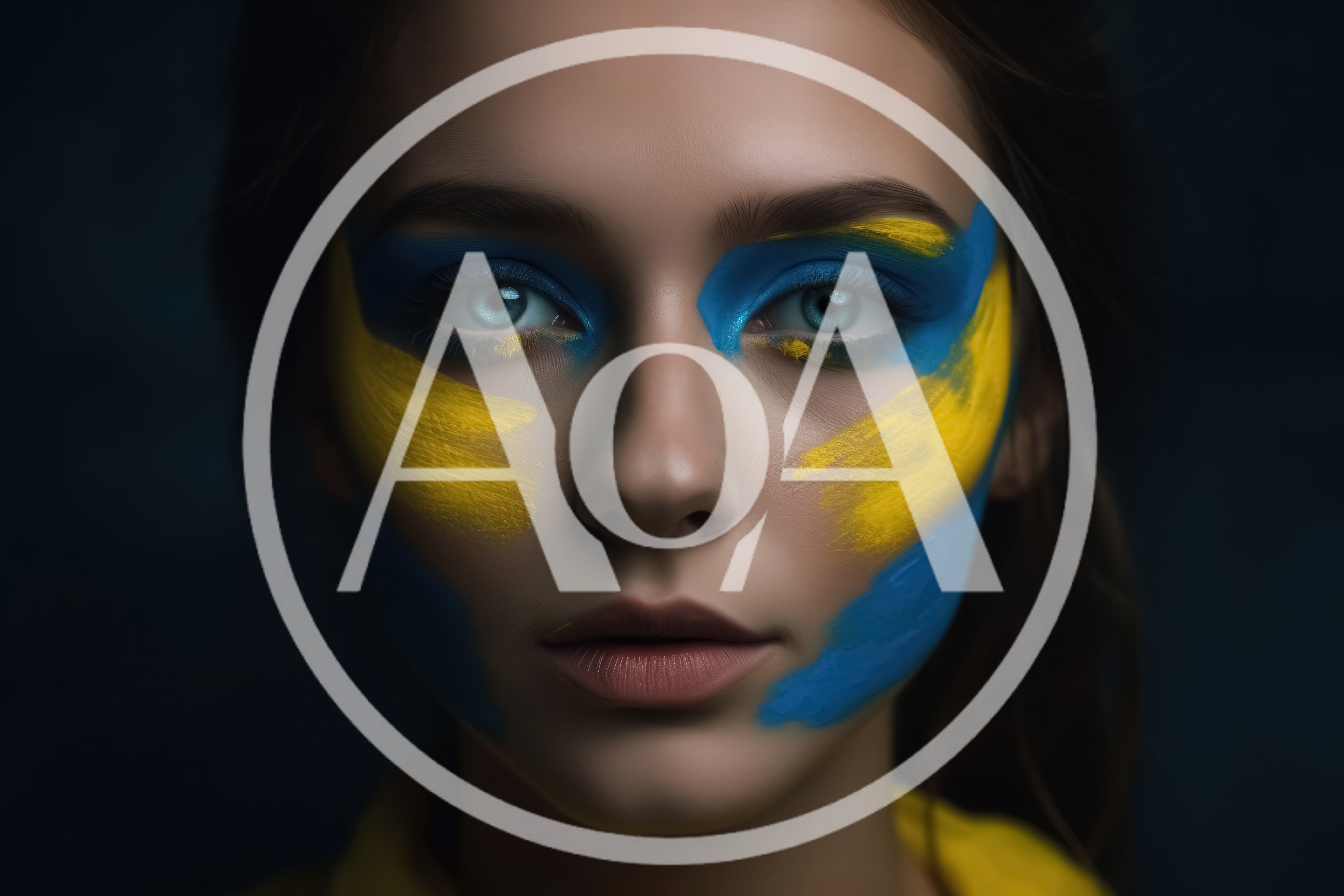Portrait Of A Young Woman With Ukrainian Flag Facepaint