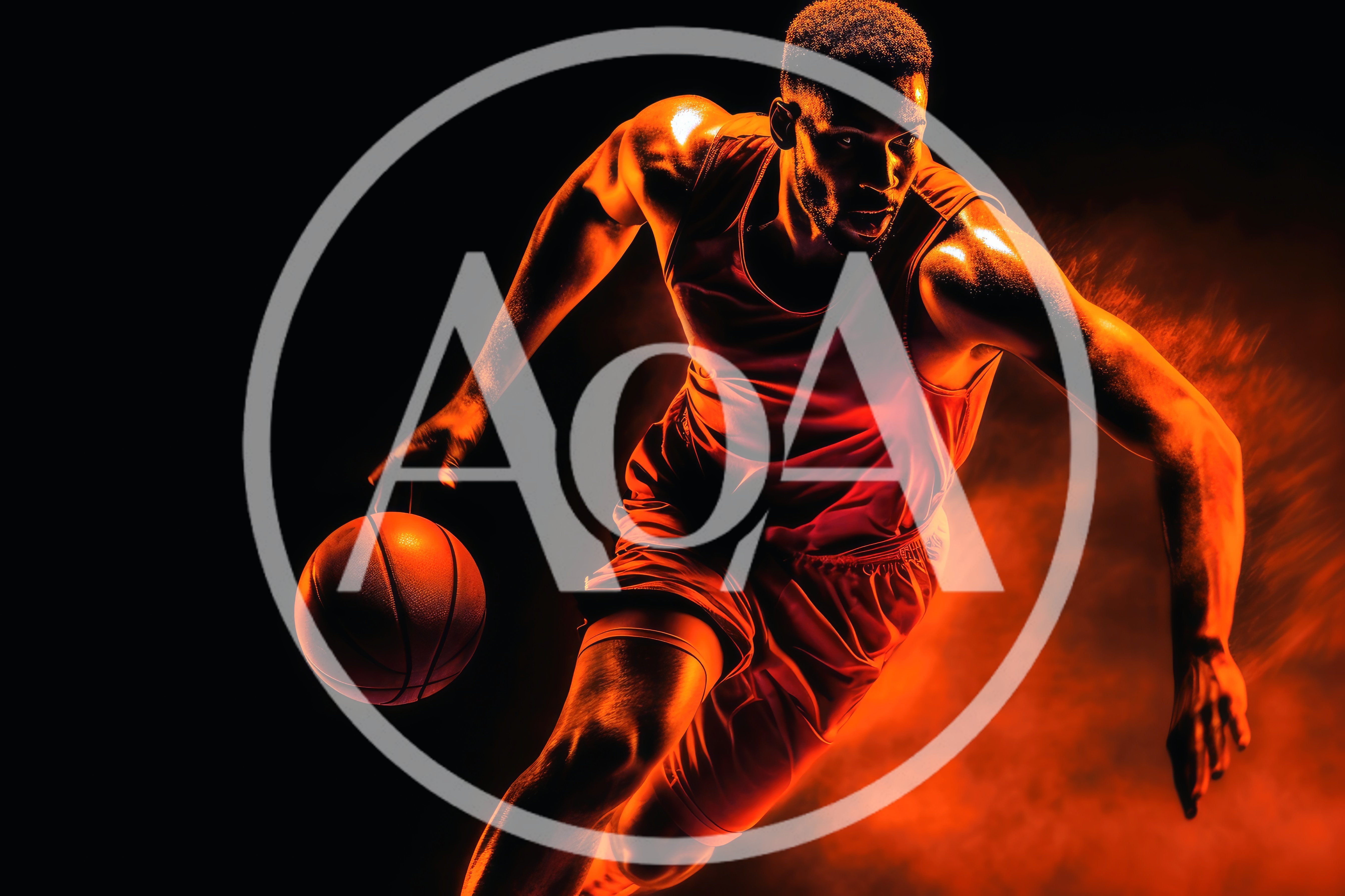 Basketball Player Dribbling Ball In Dramatic Orange Lighting