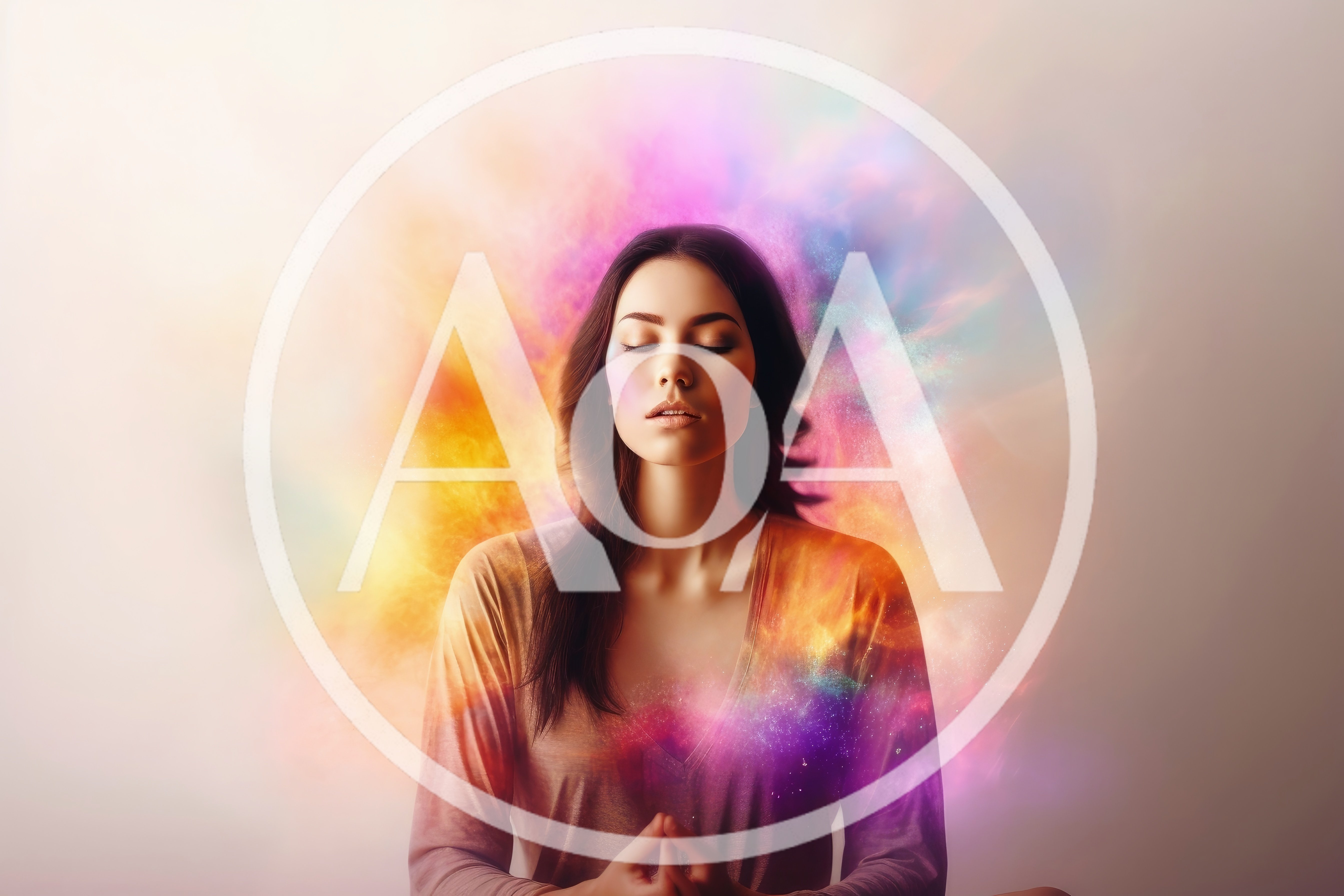 Woman Meditating With Colorful Ethereal Energy Aura