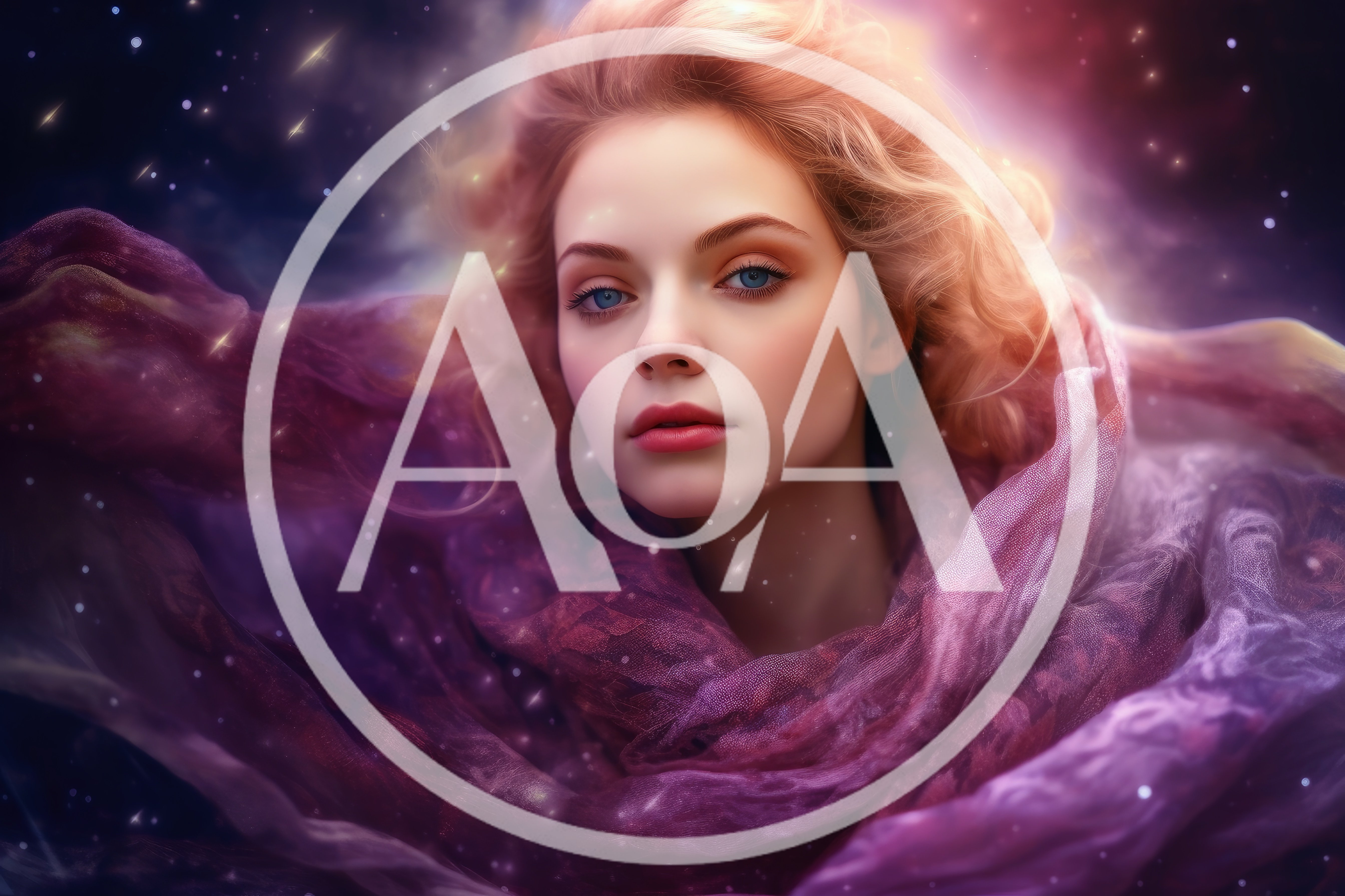 Ethereal Woman With Flowing Purple Fabric In Space