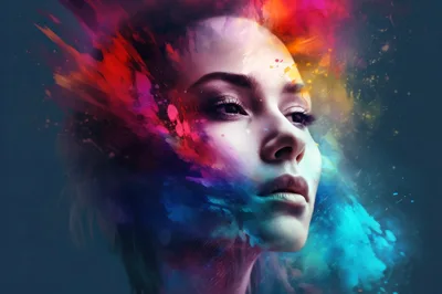 Abstract Portrait Of A Woman With Colorful Paint Splashes