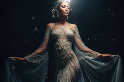 Elegant Woman In Ornate Beaded Gown